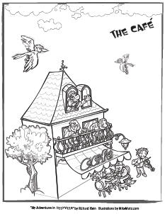 Printable coloring page of the cafe in Sillyville